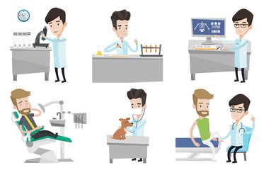 Vector set of doctor characters and patients.