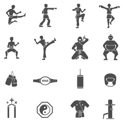 Martial Arts Black White Icons Set 