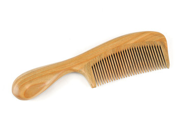 single wood comb isolated on white background