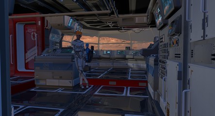 S
Futuristic Space Ship Interior With Astronauts 3D Rendering