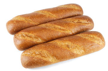 fresh baked wheat hoagie bread isolated on white background