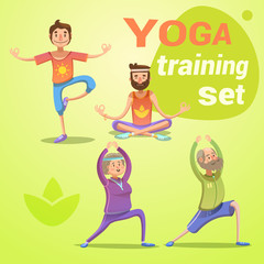 Yoga retro cartoon set