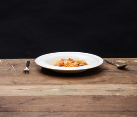 dish with spaghetti