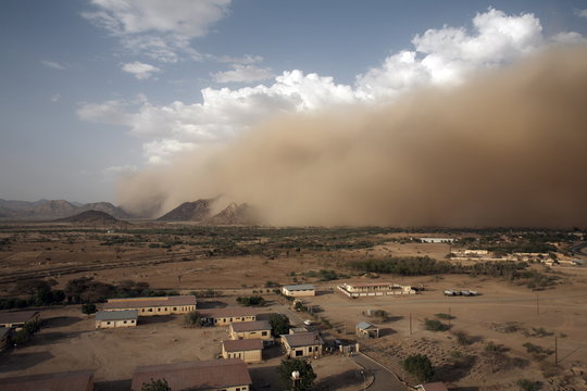 A sandstorm approaches the town of Teseney, near the Sudanese border, Eritrea