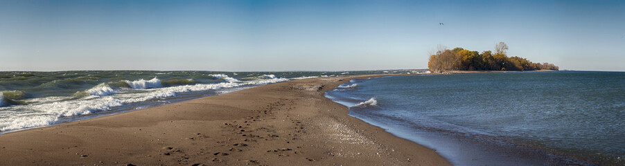 Panoramic view of Point Pelee National Park beach on Lake Erie