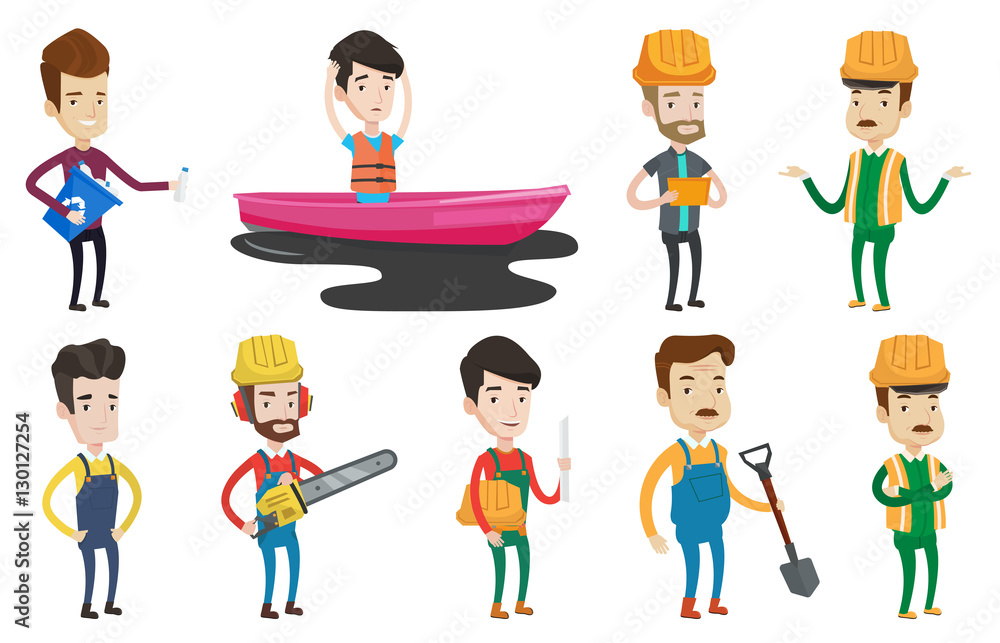 Poster vector set of characters on ecology issues.