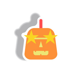 Fototapeta premium Vector illustration paper sticker Halloween icon pumpkin and Star Glasses