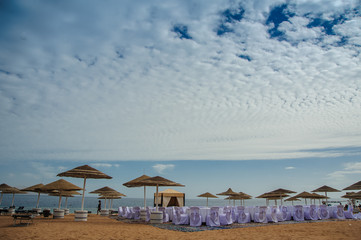 red sea egypt vacaion sand blue sky wedding decoration