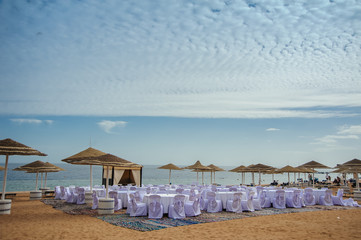 red sea egypt vacaion sand blue sky wedding decoration