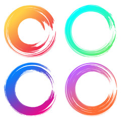 Grunge hand drawn colorful  paintbrush circles. Curved brush str
