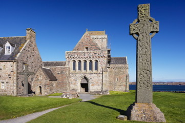 St. Martin's Cross, magnificent Celtic carved cross dating from the 8th century, Isle of Iona, Inner Hebrides, Scotland