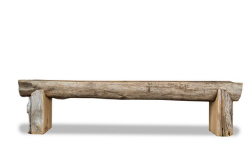 Bench on white background, wooden log home style bench - obrazy, fototapety, plakaty