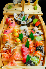 sushi and rolls with fresh fish, Japanese cuisine with fresh seafood