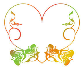 Beautiful heart-shaped floral frame with gradient fill. 