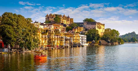 Wall murals India City Palace and Pichola lake in Udaipur, India