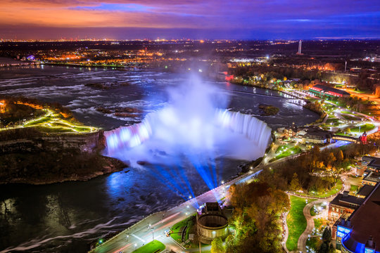 Fototapeta Bird View of Niagara Falls Canada and America during sunset