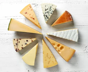 Plexiglas foto achterwand various types of cheese © Mara Zemgaliete