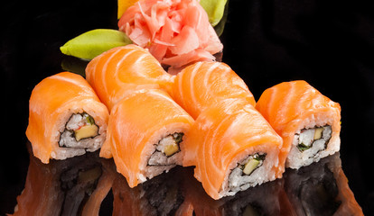 sushi and rolls with fresh fish, Japanese cuisine with fresh seafood