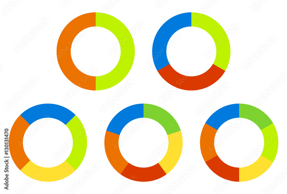 Poster set pie charts, graphs in 2,3,4,5,6 segments. segmented circles.