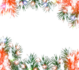 Festive Christmas frame with snowy spruce branches