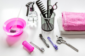 hairdresser working desk with tools