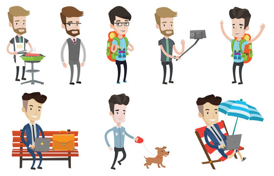 Vector set of traveling people and businessmen.