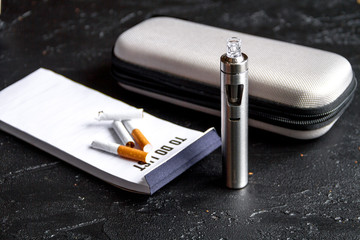 elimination of tobacco smoking electronic cigarette on dark background