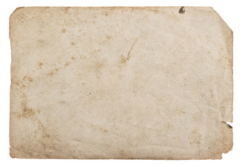 Old paper sheet isolated white background cardboard texture