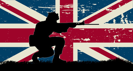 Original soldier illustration and British grunge flag