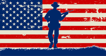 Original soldier illustration and US grunge flag