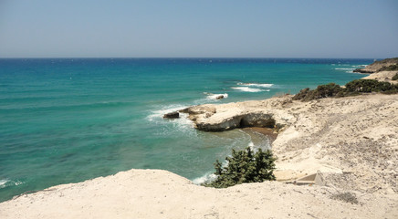 Fototapeta na wymiar White coast and turquoise sea in Kos island, Greece