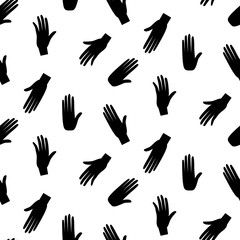 Hands hipster vector seamless pattern. Fun doodle background. Black and white arm pattern.