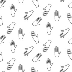 Hands hipster vector seamless pattern. Fun doodle background. Black line and white human arm pattern.