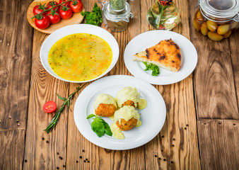 tasty and healthy food on the table, useful food products