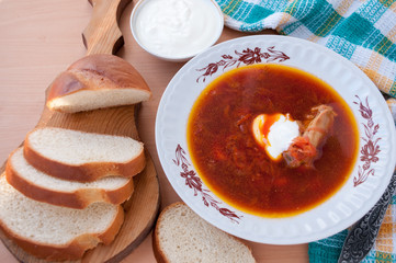 food Still life of beetroot, white bread and sour cream 