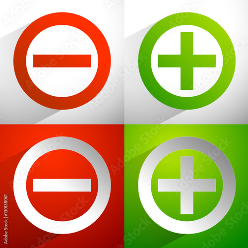"Plus, minus signs. Addition, subtraction icons, symbols with dia ...