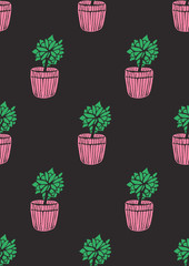 Hand drawn seamless pattern with cacti