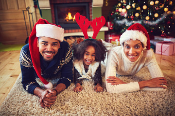 Afro American family together on Christmas