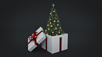 Christmas tree. Gift box concept. 3D rendering
