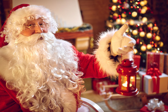 Portrait of happy Santa Claus on xmas- Christmas time.