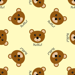 Seamless texture bear head and the text Hello!