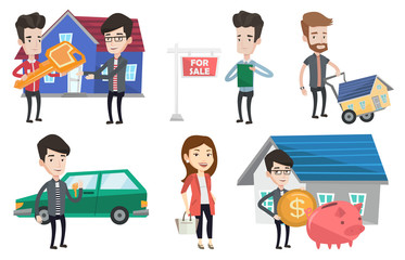 Vector set of real estate agents and house owners.