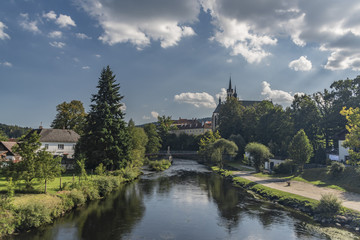 Fototapeta na wymiar Vyssi Brod with Vltava river in summer day