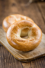 Fresh baked Bagels on a wooden table