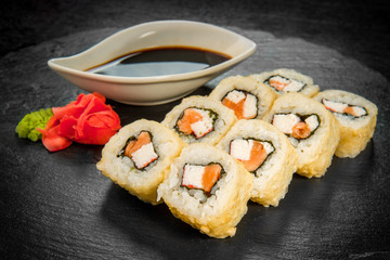 sushi and rolls with fresh fish, Japanese cuisine with fresh seafood