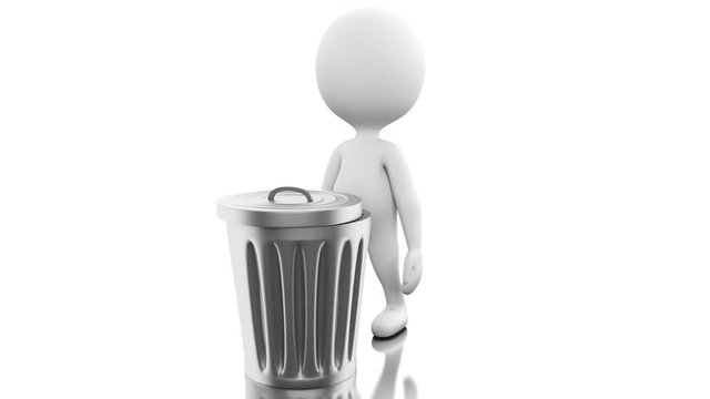 3d animation. White people recycle trash can. 4k resolution.
