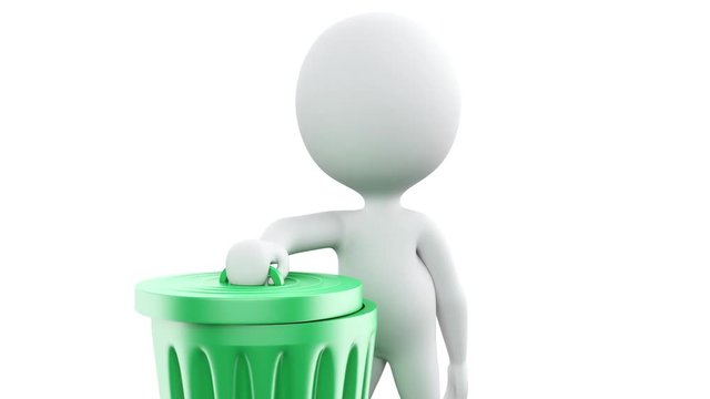 3d animation. White people recycle trash can. 4k resolution.