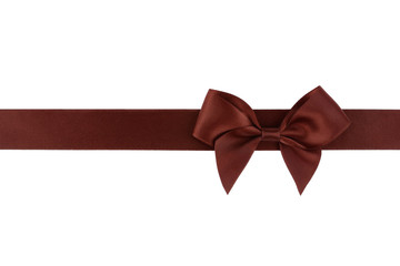 Brown ribbon with bow isolated on white background