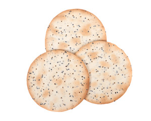Pepper and poppy crackers isolated on white background