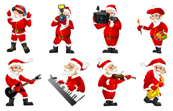 Vector set for christmas with Santa Claus.